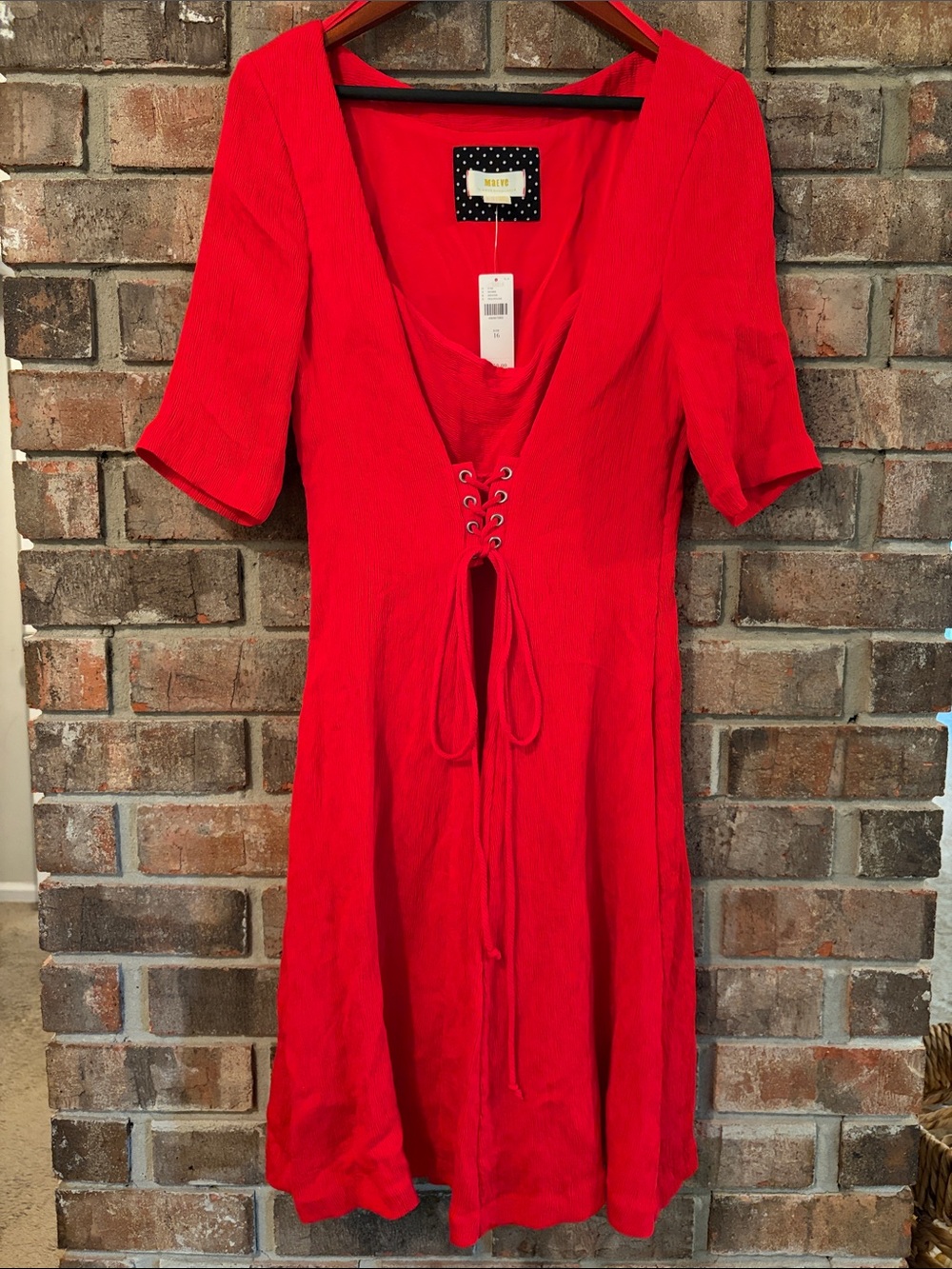 Maeve by Anthropologie Red Lace-Up Midi Dress